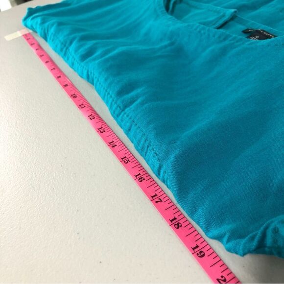 Banana Republic Dress Womens 12 Turquoise Blue 100% Linen Cap Sleeve Tier Stitch - Picture 11 of 14